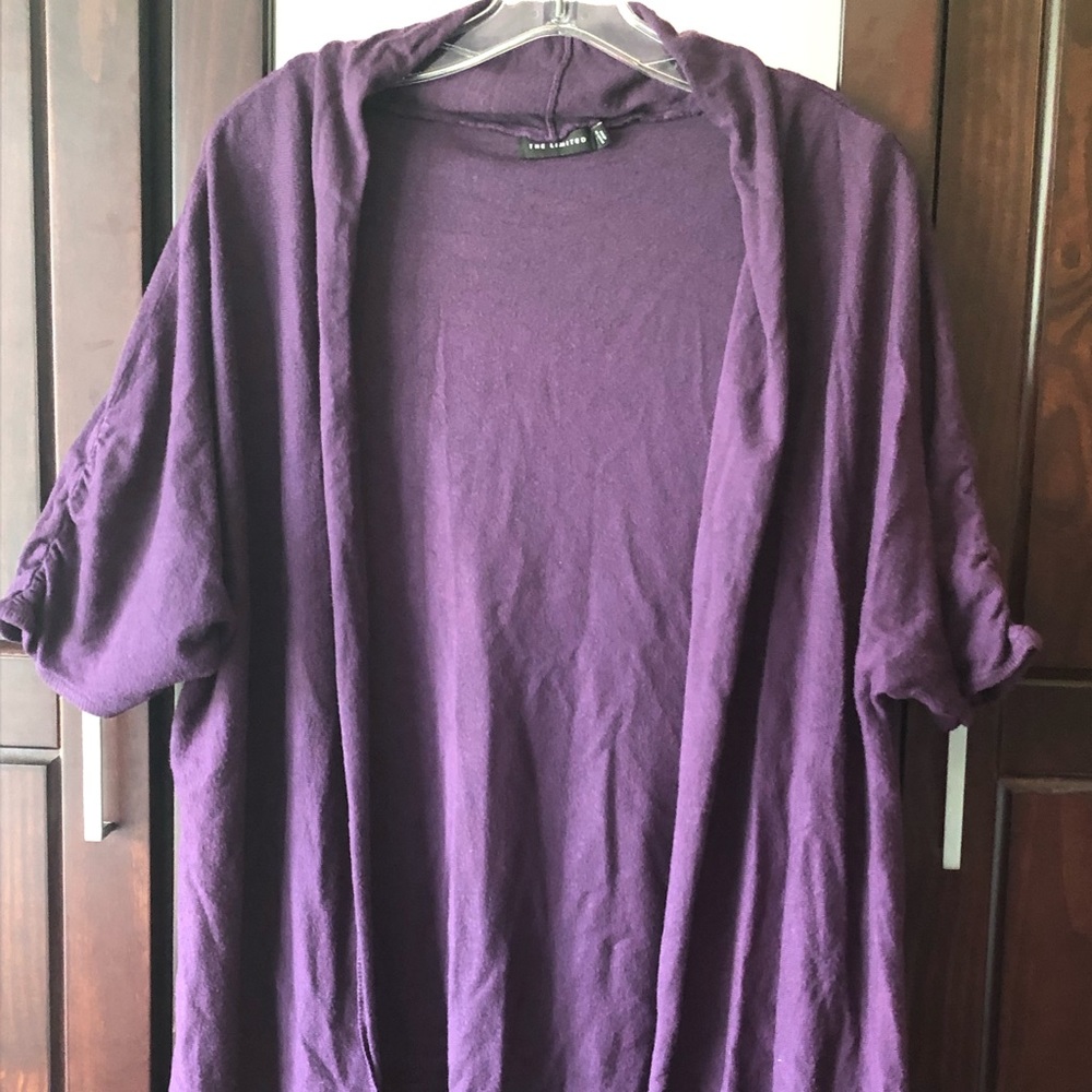 The Limited Sz. L Plum Short Ruched-Sleeved Cardigan